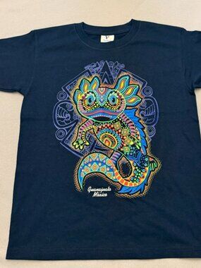 Kids T-shirt tee vibrant, multicolored Axolotl graphic Mexico Blue Kids. NWOT
